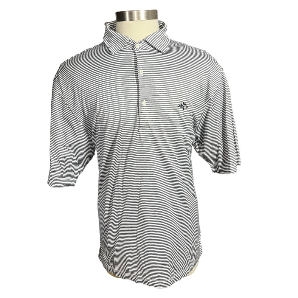 Fairway Greene Men Grey & Navy Striped Short Sleeve Golf Polo Sz XL 100% Cotton